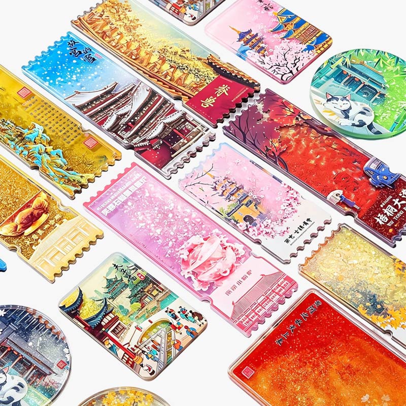 Assorted Chinese City Scenery Liquid Quicksand Ticket Magnets Collection