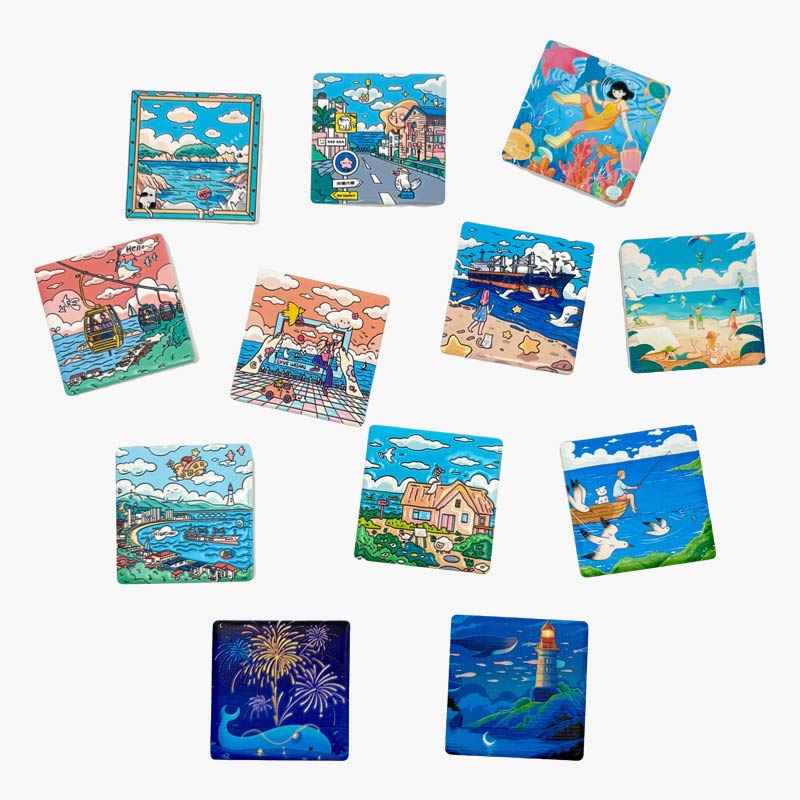Assorted Ocean Theme Square Fridge Magnets Top View