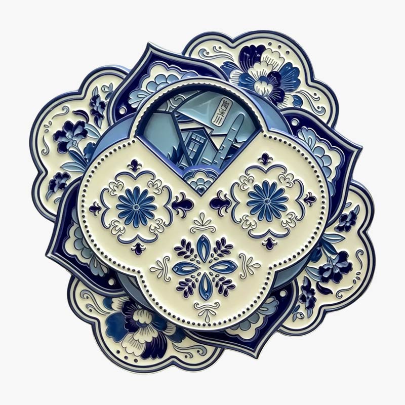 Chinese Traditional Floral Rotating City Souvenir Fridge Magnet
