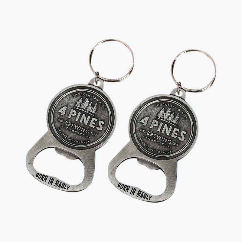 Custom Embossed Logo Metal Round Beer Bottle Opener Keyring Souvenir