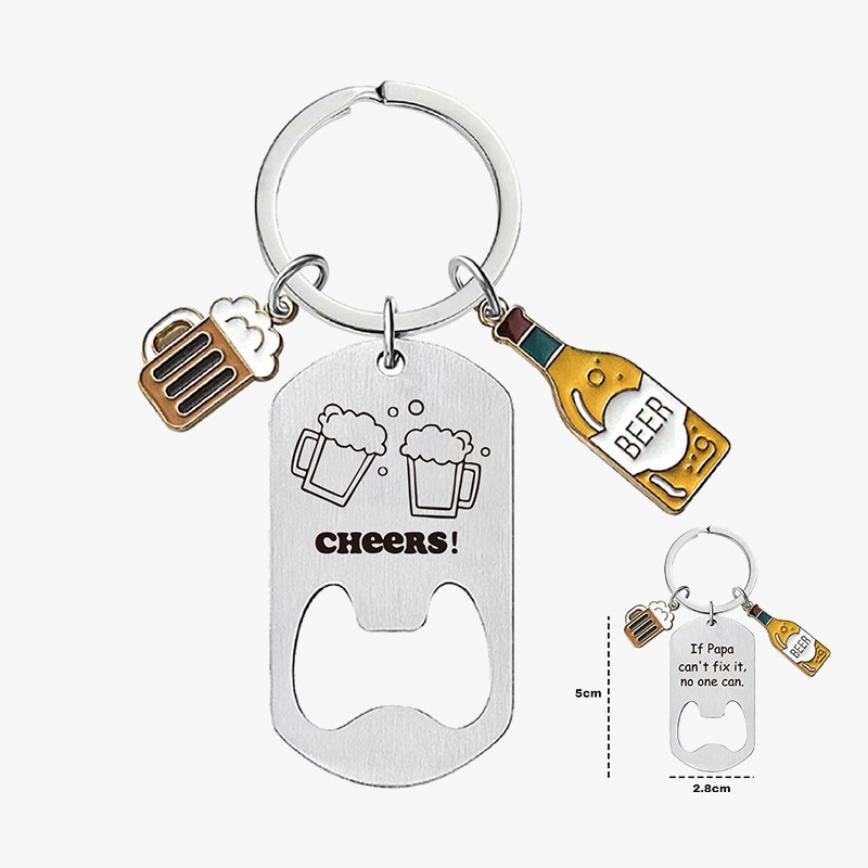 Dog Tag Bottle Opener Keychain With Beer Mug & Bottle Charms Custom Gift