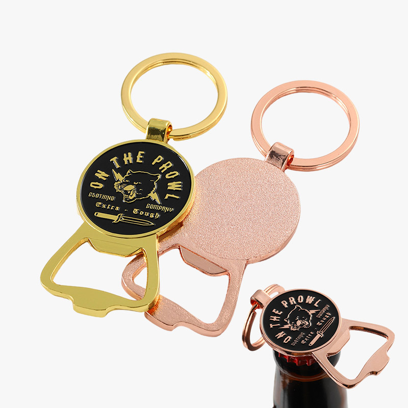 Gold & Rose Gold Plated Custom Logo Round Bottle Opener Keychain
