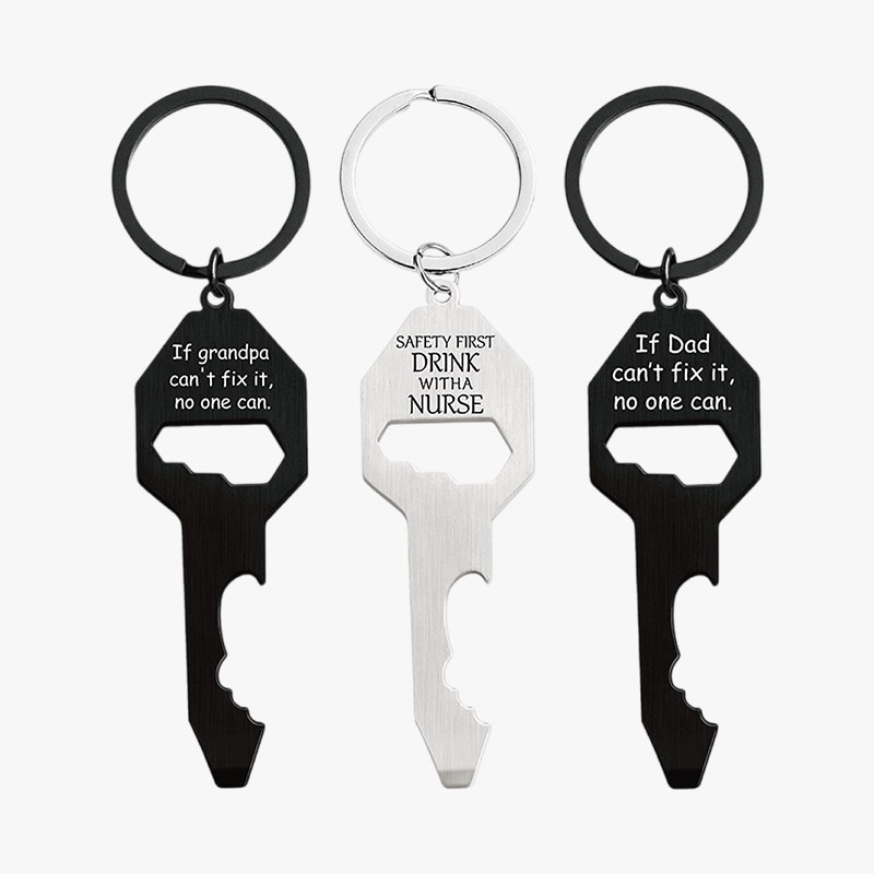 Key Shaped Engraved Text Beer Bottle Opener Keychain Gift