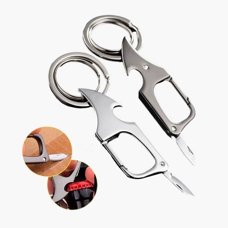 Multitool Carabiner Keychain with Knife & Bottle Opener