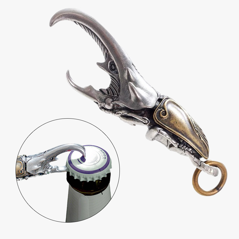 Vintage Beetle Claw Brass Beer Bottle Opener Keychain