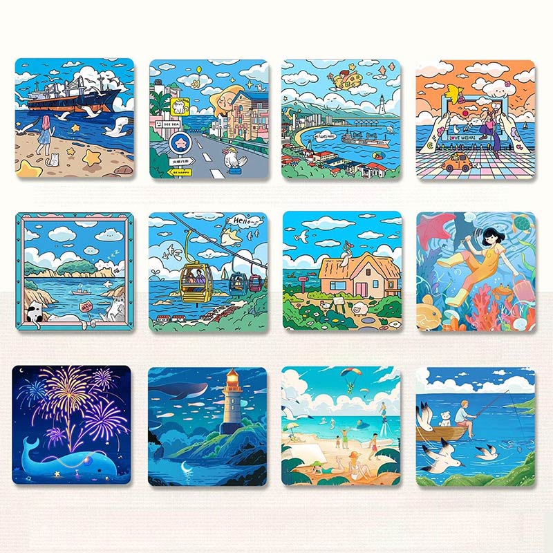 Weihai Coastal Cartoon Square Fridge Magnet Collection