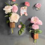 Wooden Test Tube Vase Fridge Magnet with Artificial Roses Decor