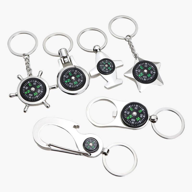 Zinc Alloy Mini Compass Keychain Bottle Opener Outdoor Travel Gadget