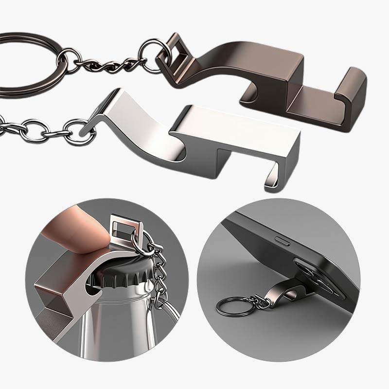 Zinc Alloy Multifunctional Keychain Bottle Opener with Phone Stand Function