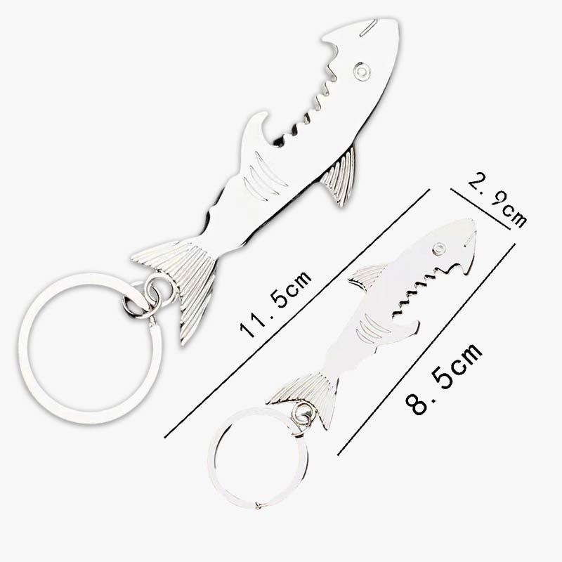 Zinc Alloy Shark Shaped Beer Bottle Opener Keychain Two Sizes Available