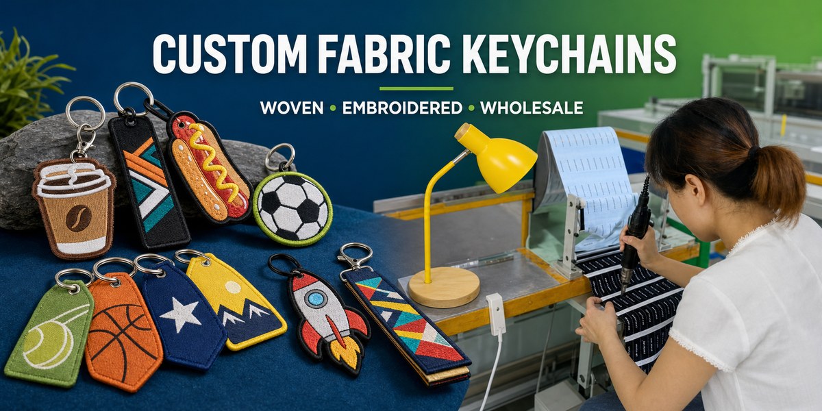 Custom fabric keychains wholesale with woven and embroidered products and factory inspection