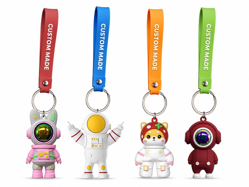 Custom made silicone strap keychains with astronaut character designs
