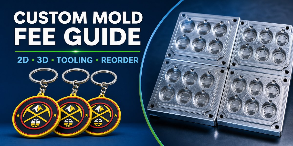 Custom keychain mold fee guide with finished PVC keychains and precision metal molds