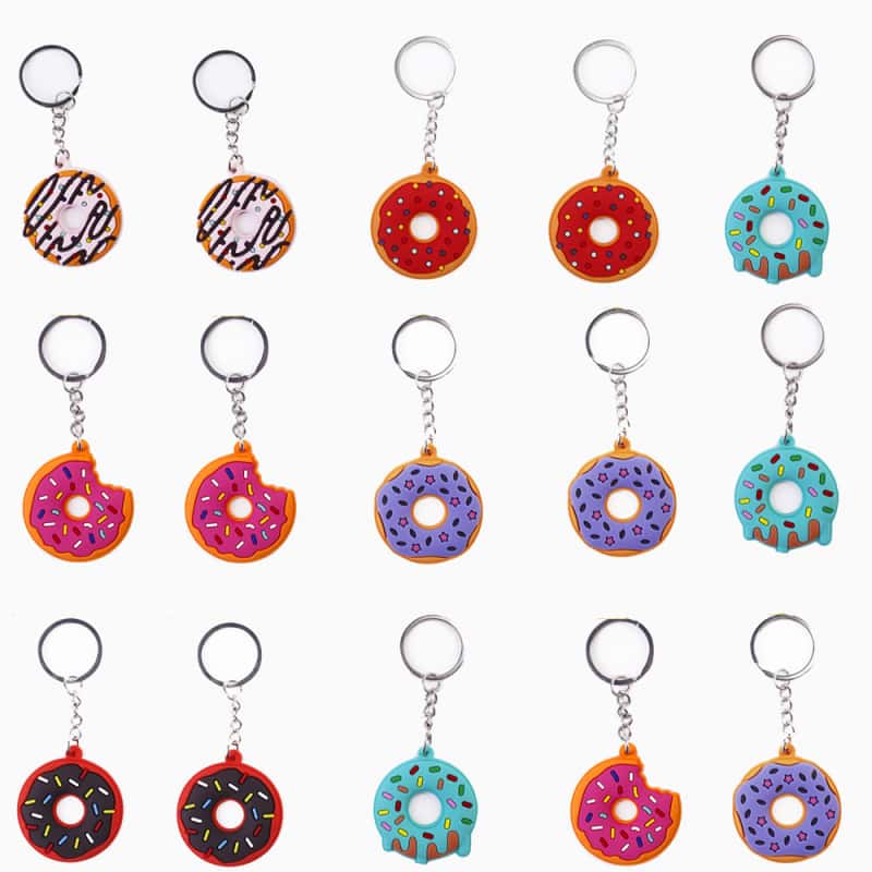 Food shaped promotional PVC keychains with consistent hardware