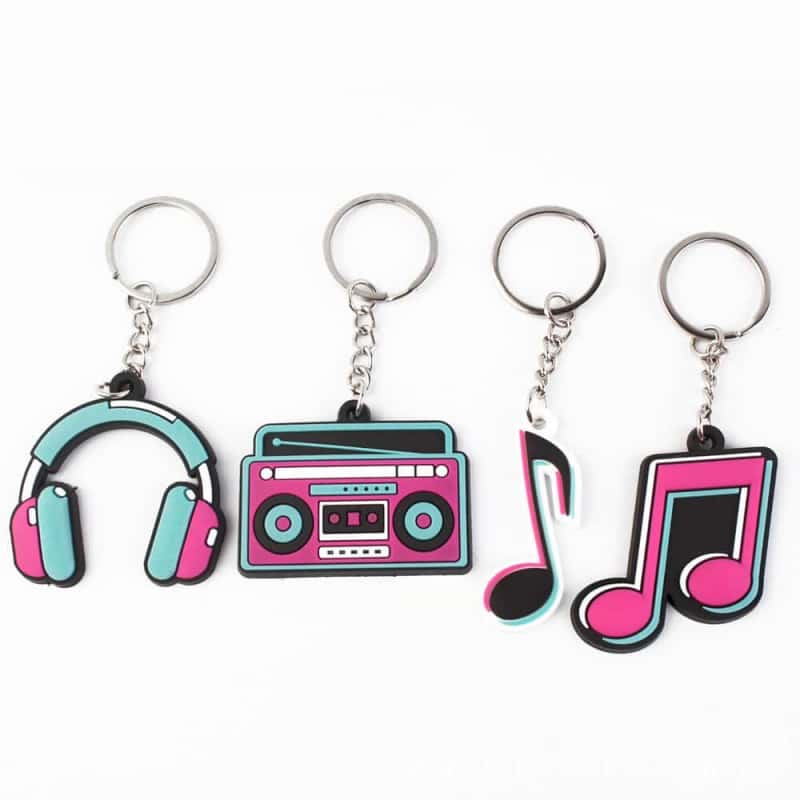 Promotional soft PVC music keychains with metal split rings