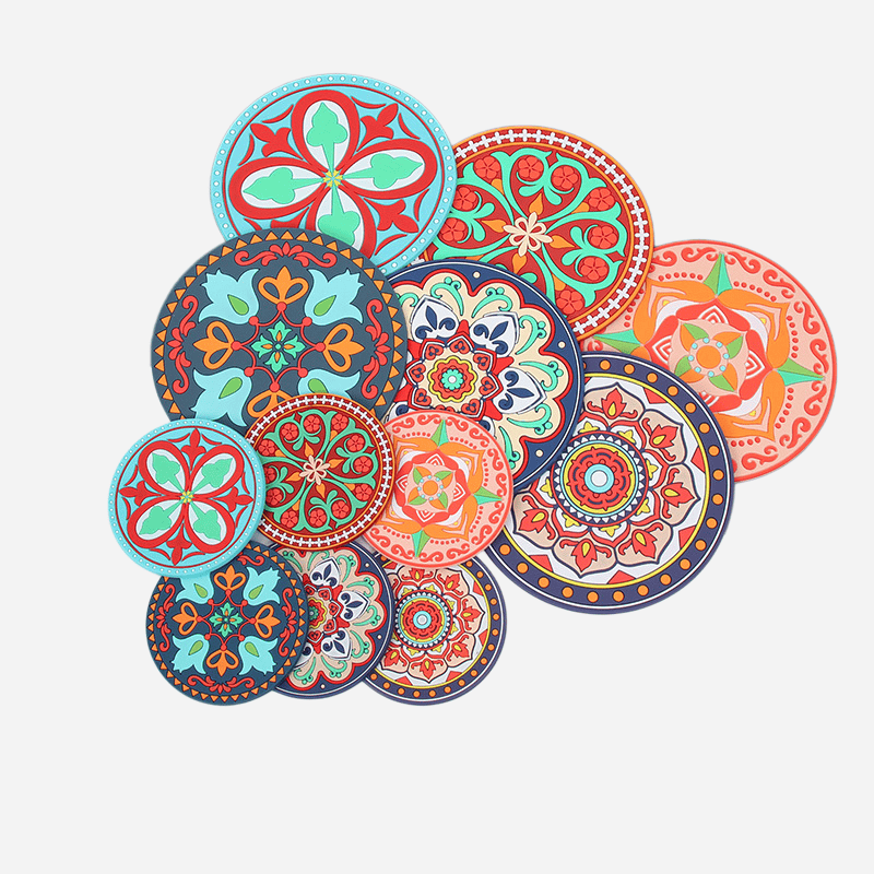 Bohemian mandala pattern custom PVC coasters
