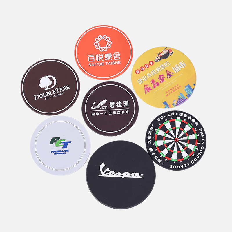 Custom logo PVC drink coasters in assorted designs