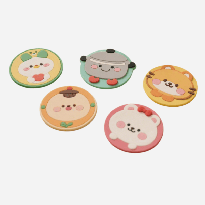 Cute round cartoon character PVC coasters
