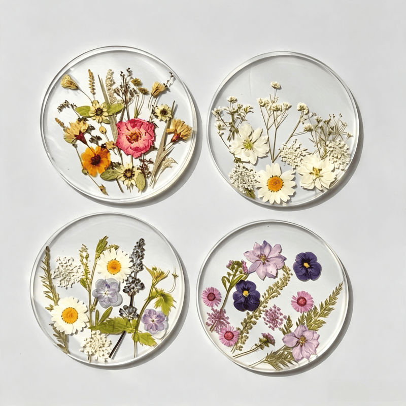 Custom PVC coasters with dried flower designs