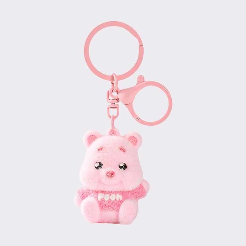 Flocked Pink Bear Resin Keychain