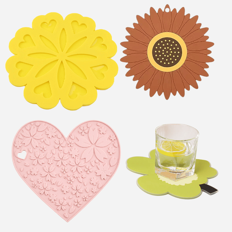 Flower and heart-shaped custom PVC coasters