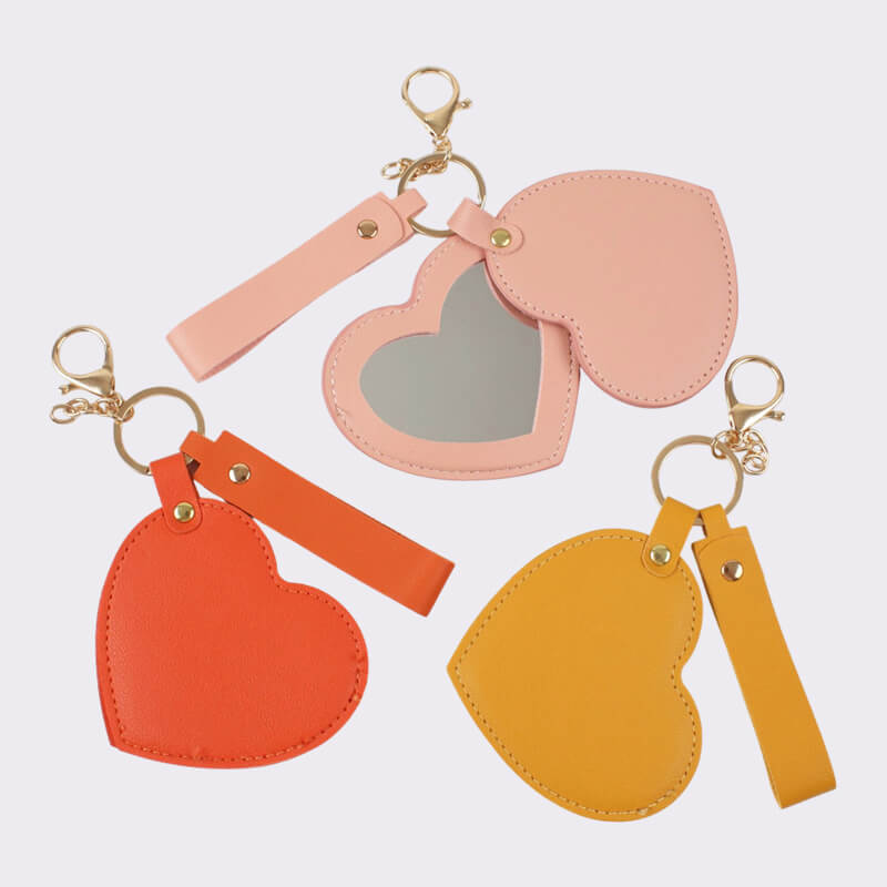 Heart‑Shaped Leather Mirror Keyrings