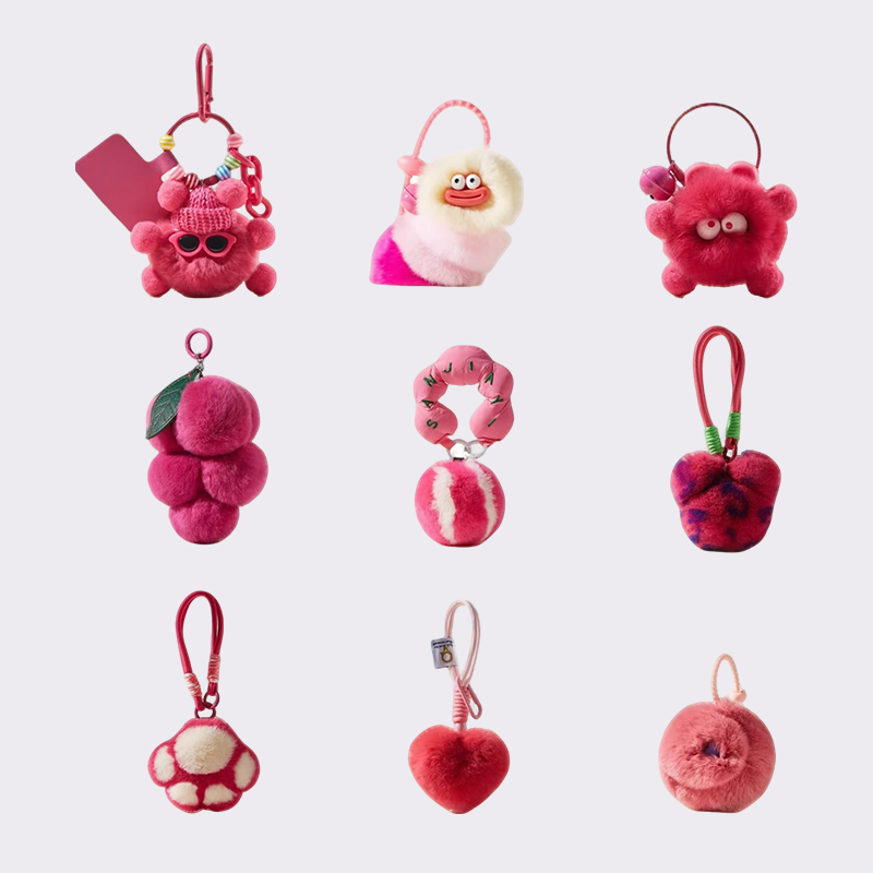 Hot Pink Fluffy Keychain Set