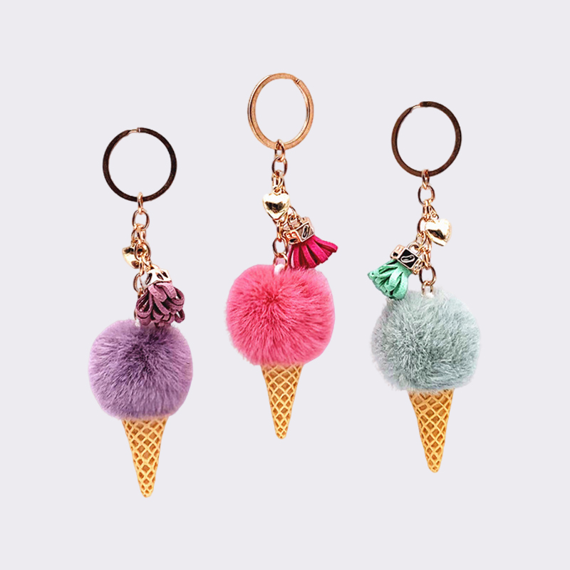 Ice Cream Pom‑pom Keychains