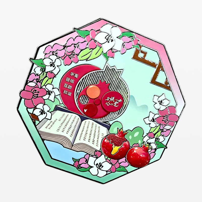 Octagonal Peach Blossom Pomegranate Book Metal Fridge Magnet National Heart