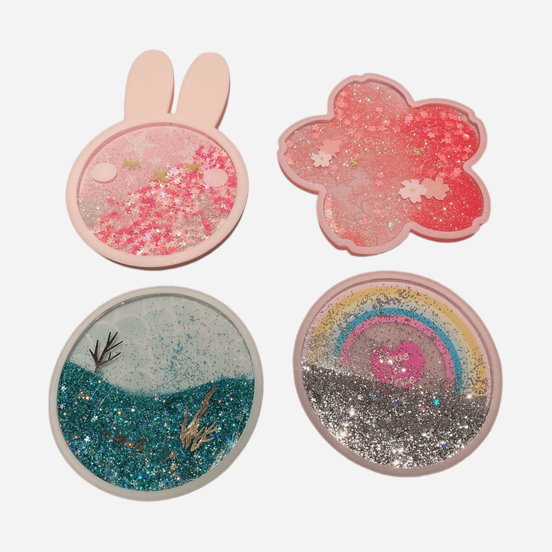 Quicksand glitter custom PVC drink coasters