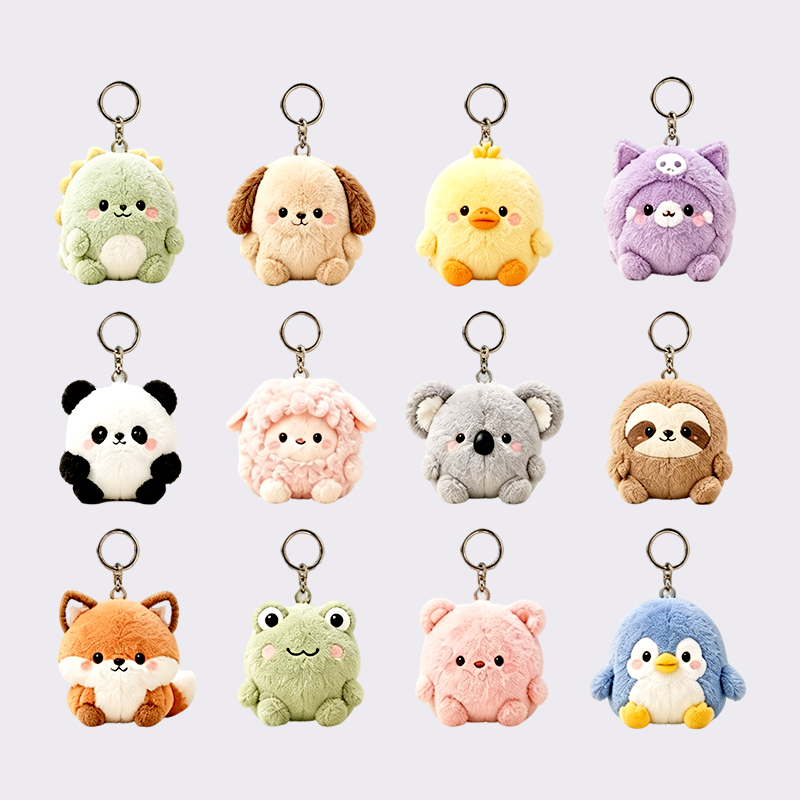 Round Mini Animal Plush Key Rings