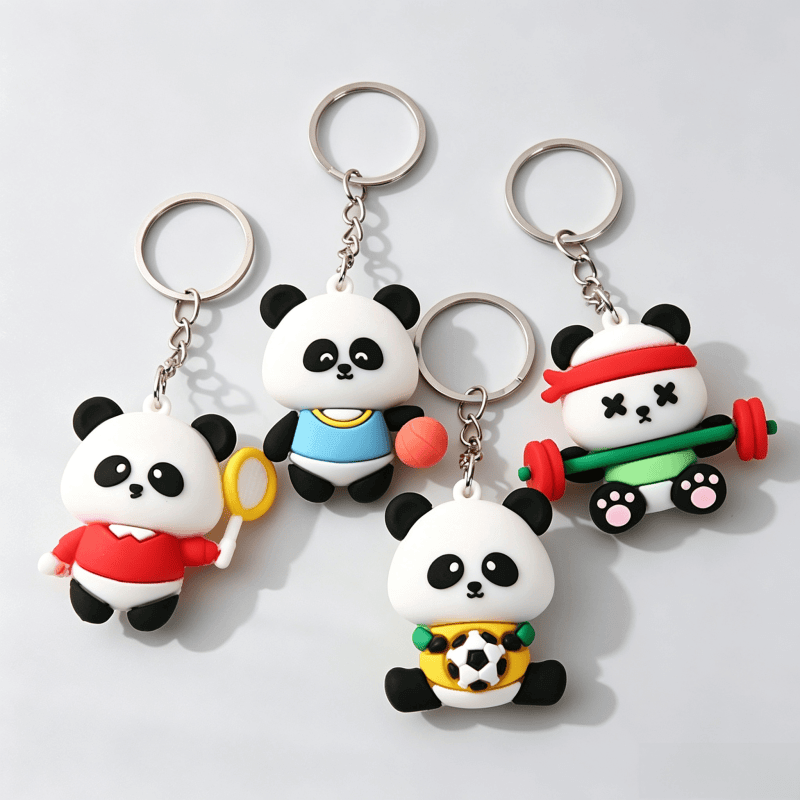 Sport‑Theme Panda 3D PVC Keychains