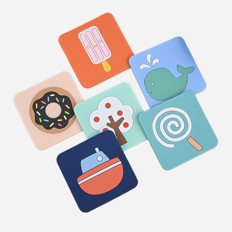 Square custom PVC coasters with cute graphics