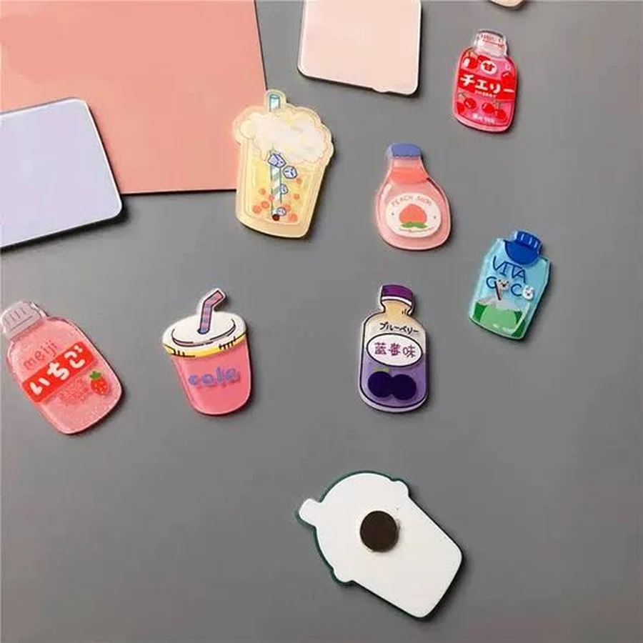 Printed acrylic drink-shaped fridge magnets