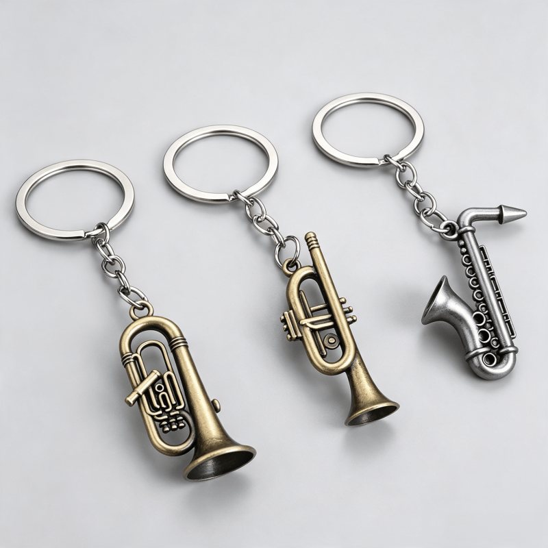 Brass instrument keychains ready for quality inspection