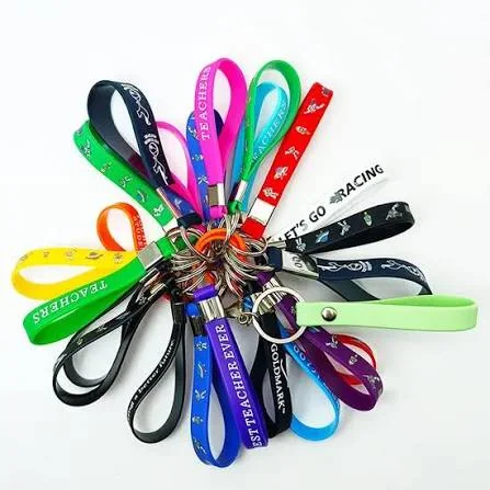 Bulk custom rubber strap keychains in multiple colors