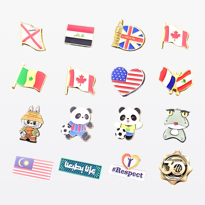 Country Flag and Cartoon Character Enamel Lapel Pins