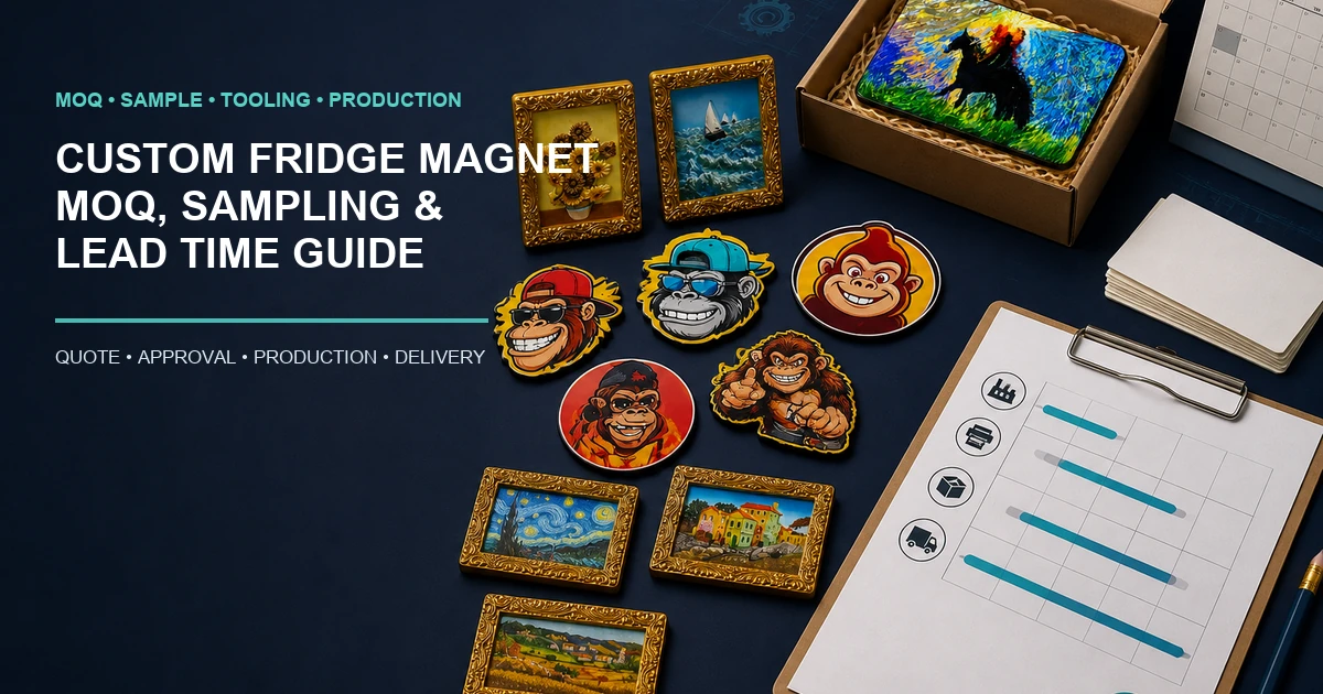Custom fridge magnet MOQ sampling and production timeline planning with physical samples