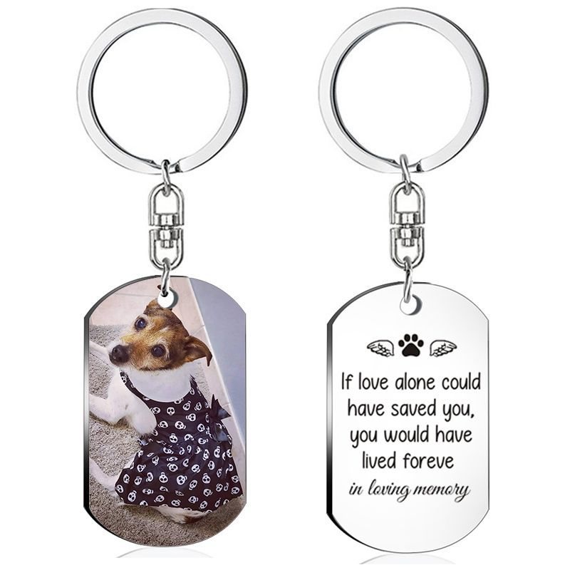 Custom photo metal keychain with printed memorial design