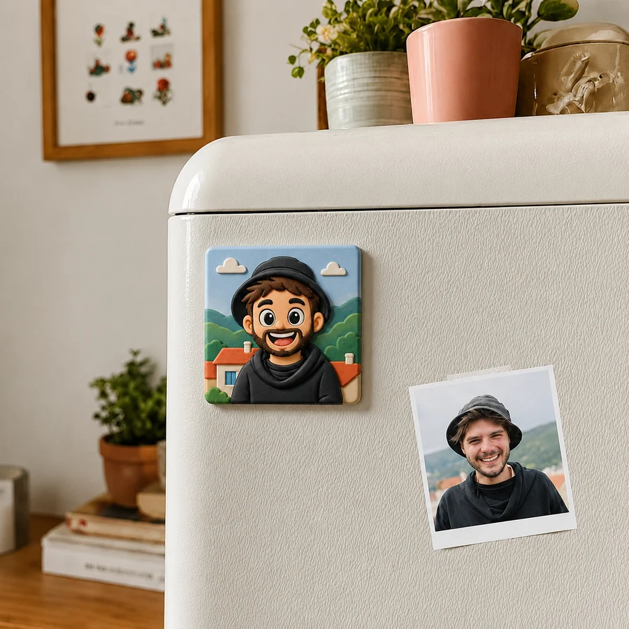 Custom portrait fridge magnet physical sample