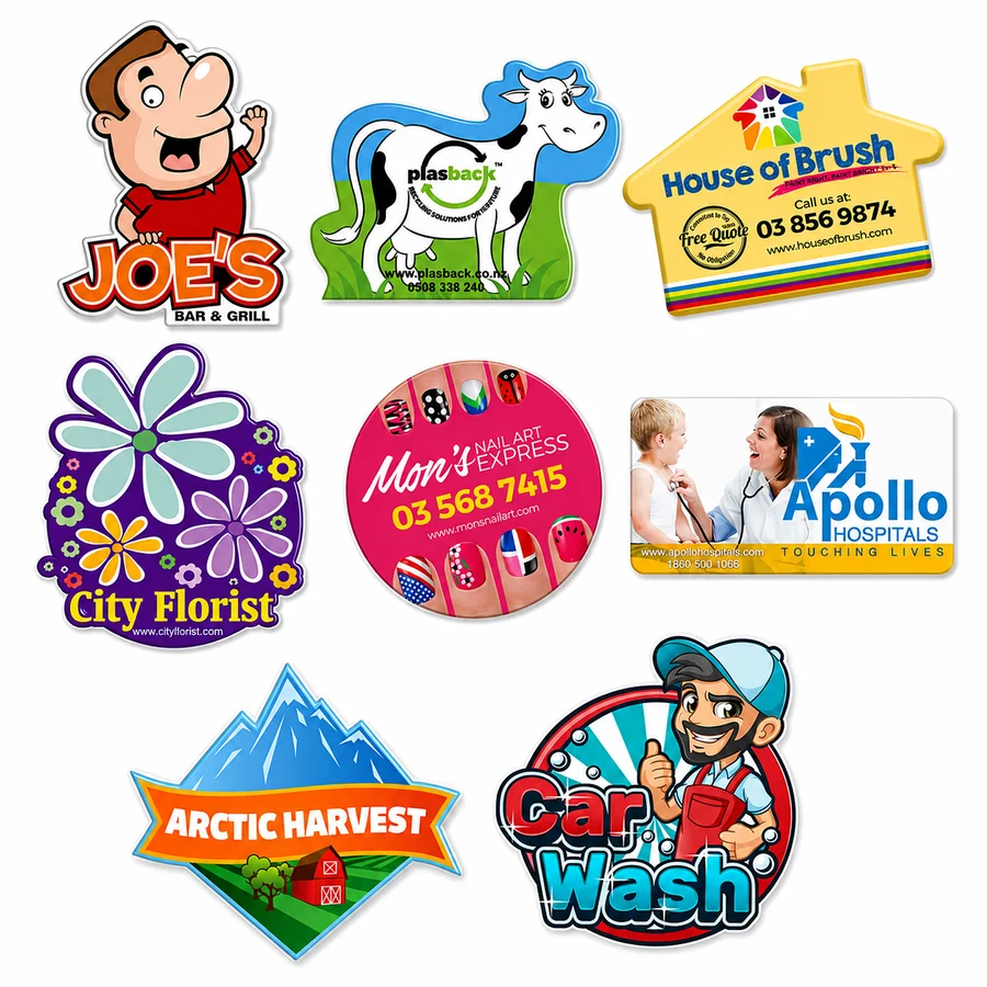 Custom promotional die-cut fridge magnet examples