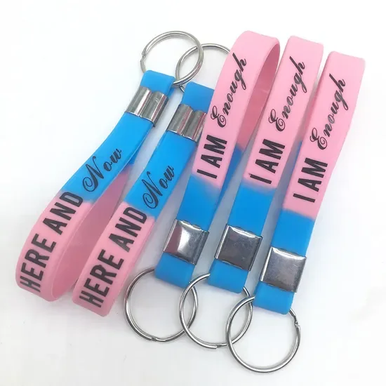Custom rubber strap keychains with long logo area