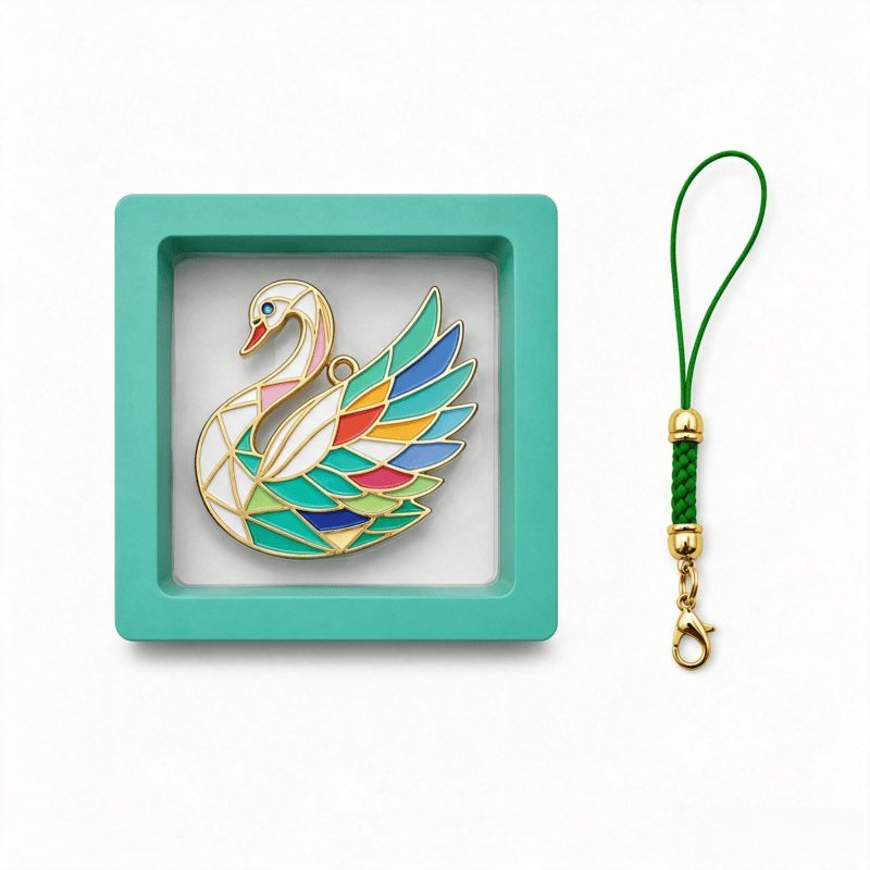 Enamel swan metal keychain pre-production sample