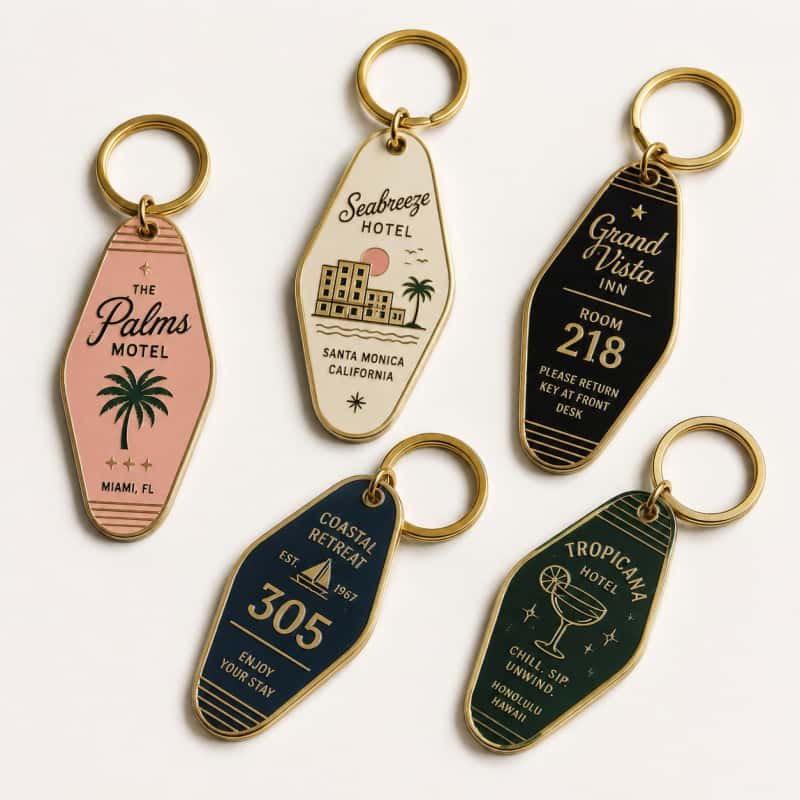 Engraved hotel metal keychains for volume pricing