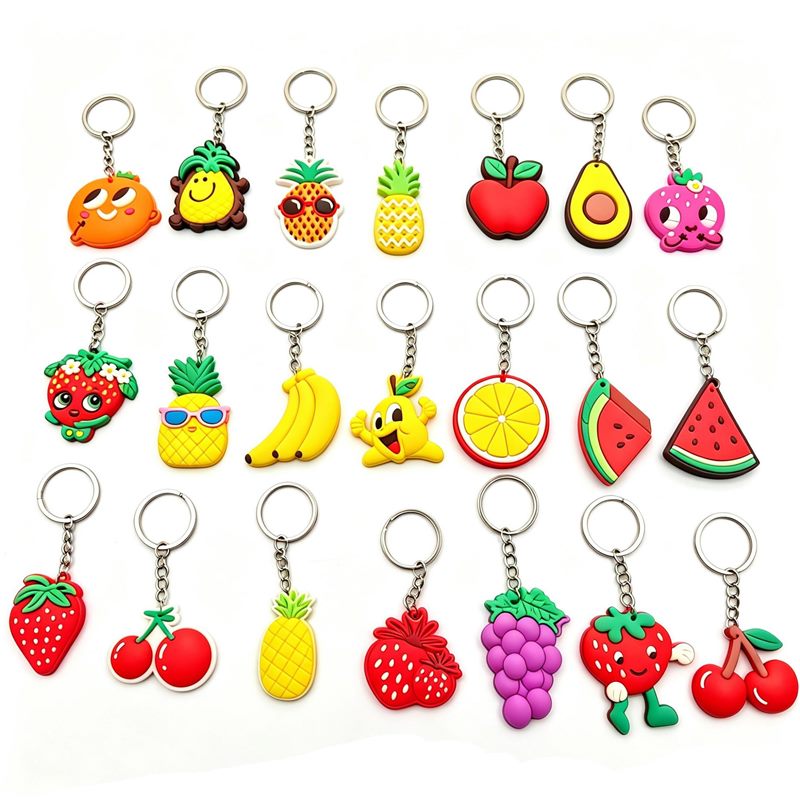 Fruit character PVC keychain collection for production quality inspection