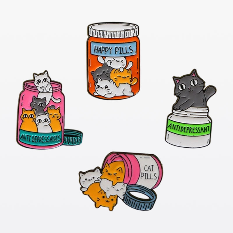 Funny Cat Bottle Cartoon Enamel Pins Set