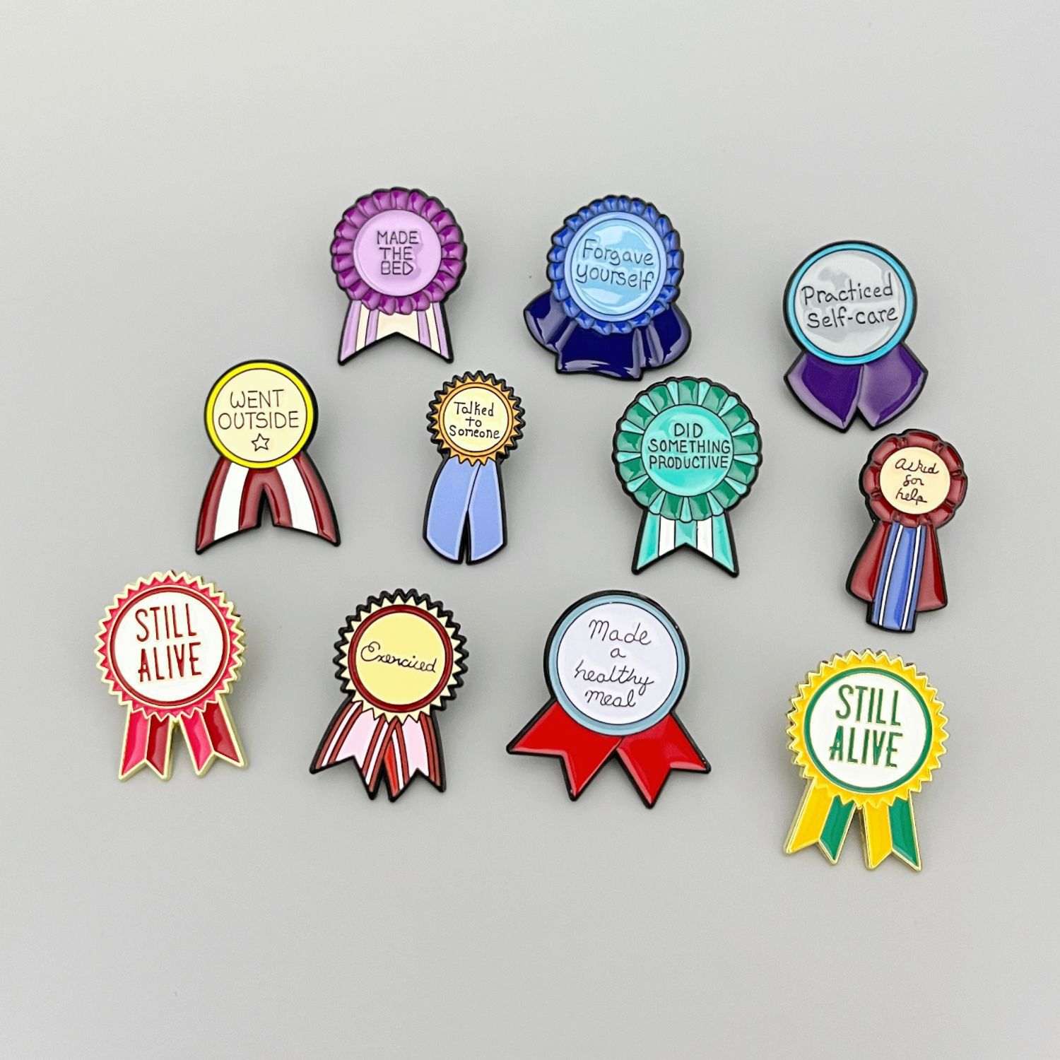 Funny Mental Health Ribbon Award Style Enamel Pins