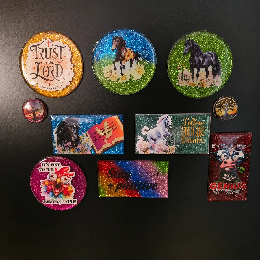 Assorted physical fridge magnet samples
