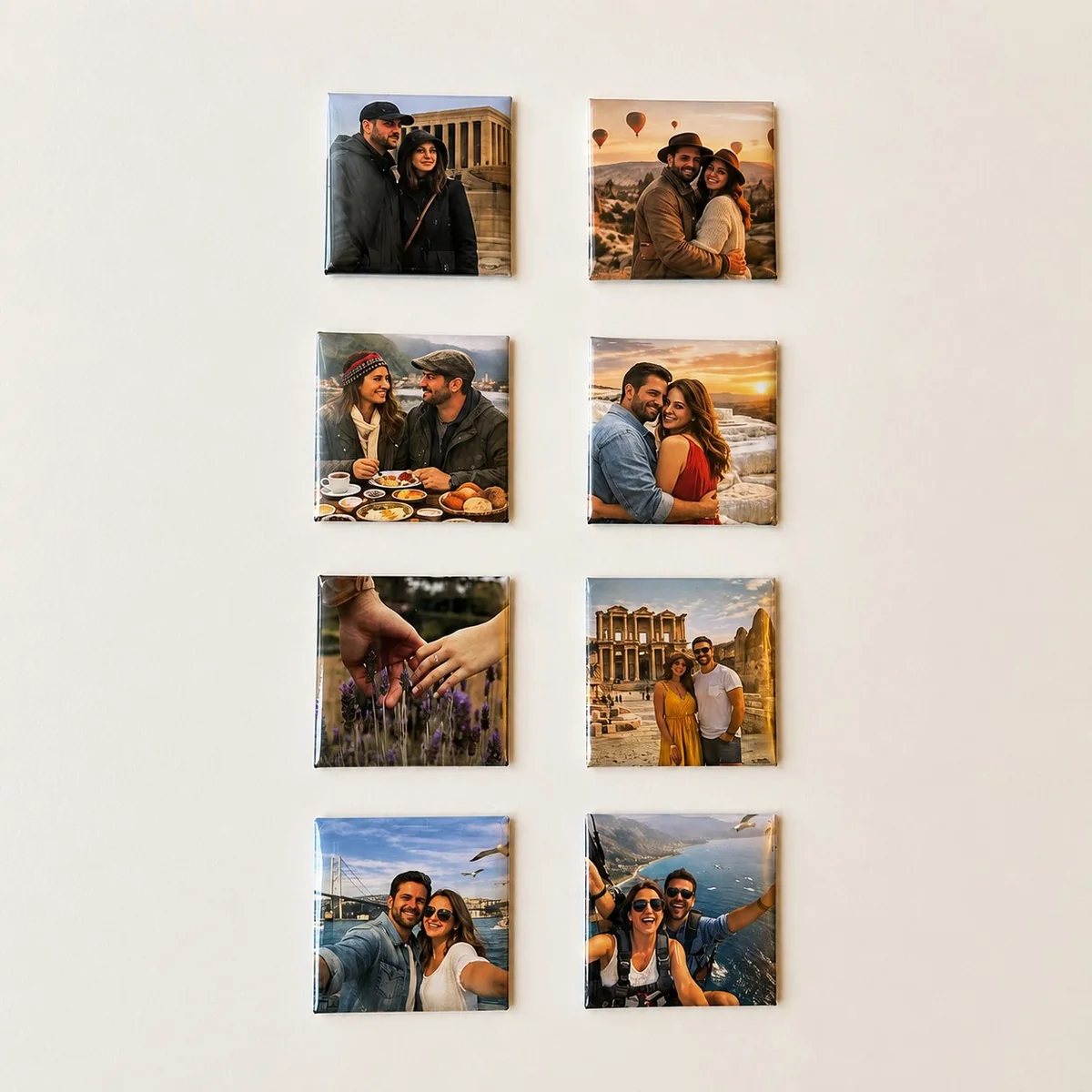 Mixed-format custom photo fridge magnets in a batch layout