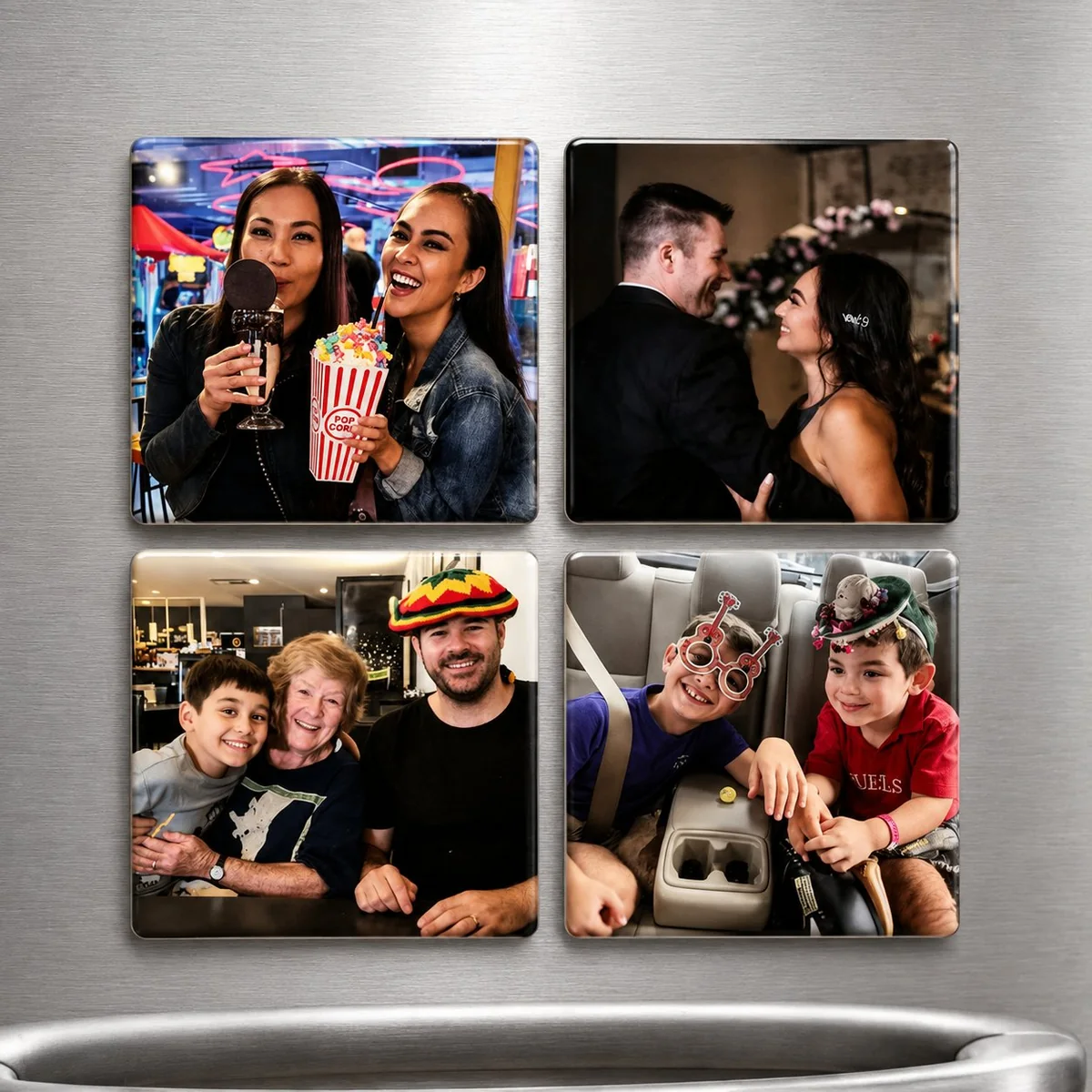 Custom photo fridge magnets with portrait layouts in bulk format